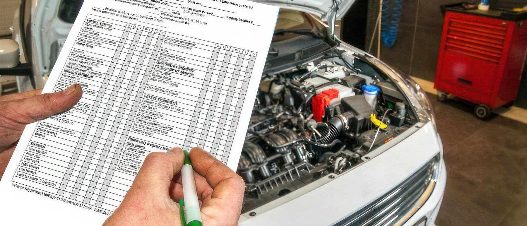 A mechanic inspecting a wheel and tyre during a safety check